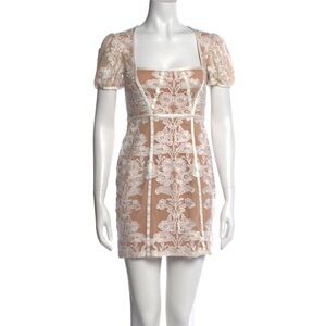 For Love & Lemons Temecula Puff Sleeve Mini Dress Cream Lace Women’s Size Small